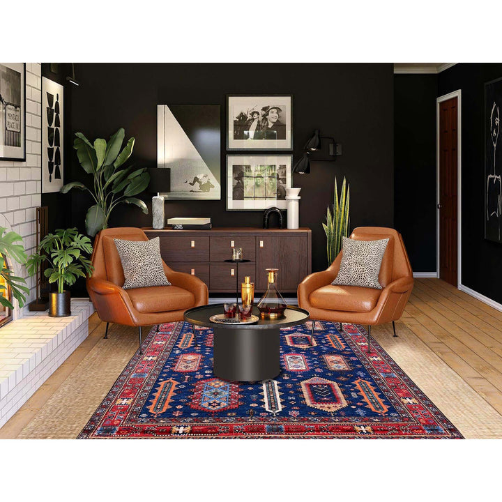 6'4" x 8'9" New Hand Knotted Blue Wool Rectangle Oriental Rug - MOA102572