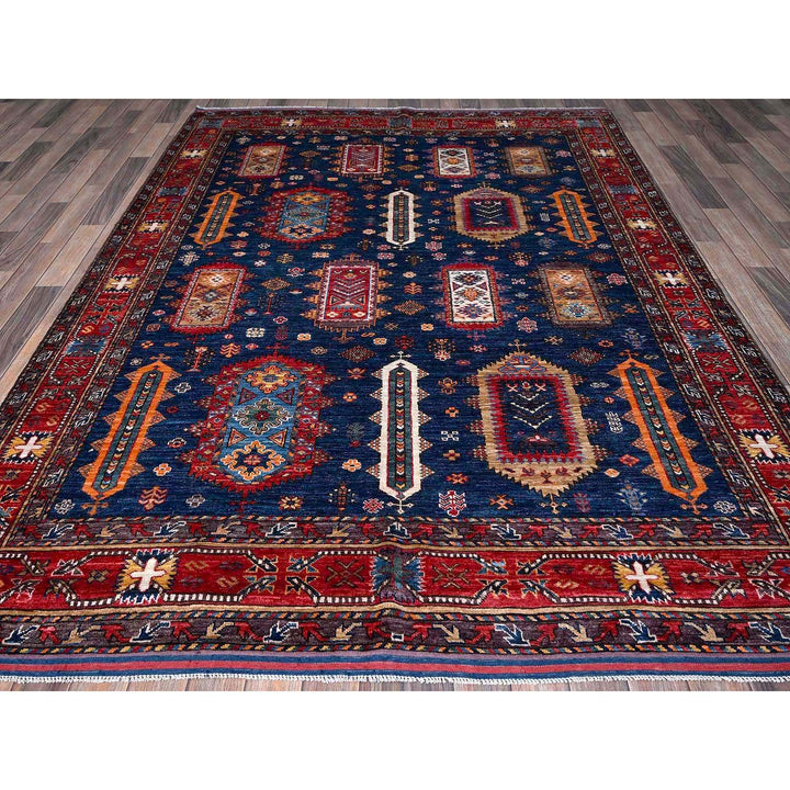 6'4" x 8'9" New Hand Knotted Blue Wool Rectangle Oriental Rug - MOA102572