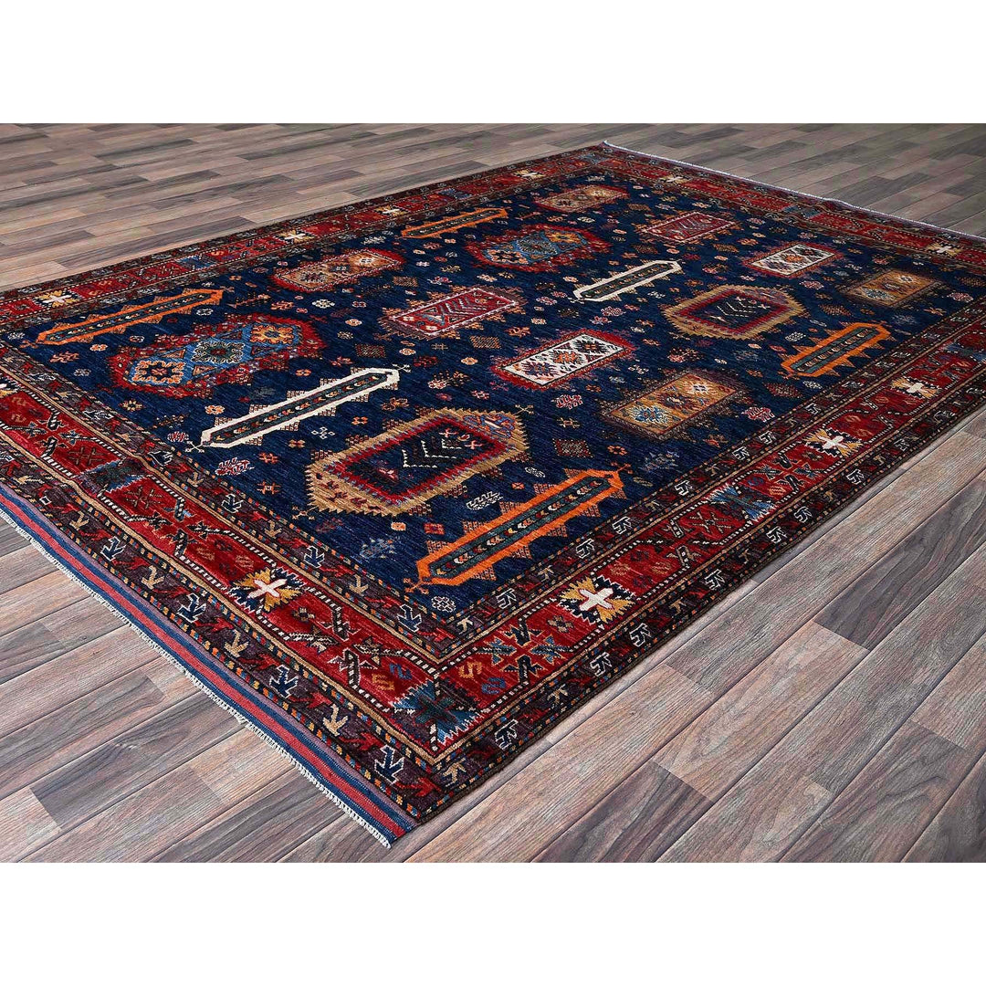 6'4" x 8'9" New Hand Knotted Blue Wool Rectangle Oriental Rug - MOA102572