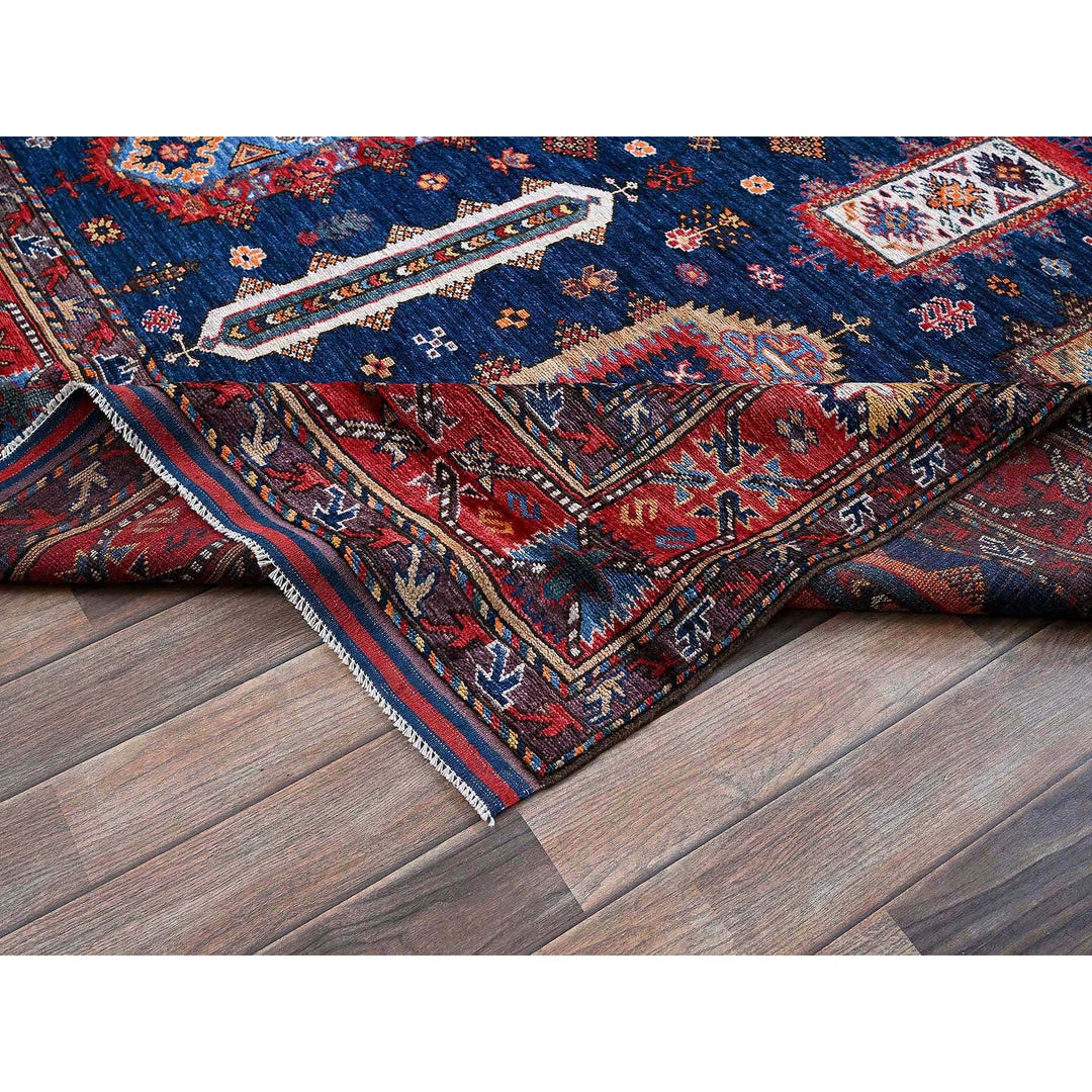 6'4" x 8'9" New Hand Knotted Blue Wool Rectangle Oriental Rug - MOA102572