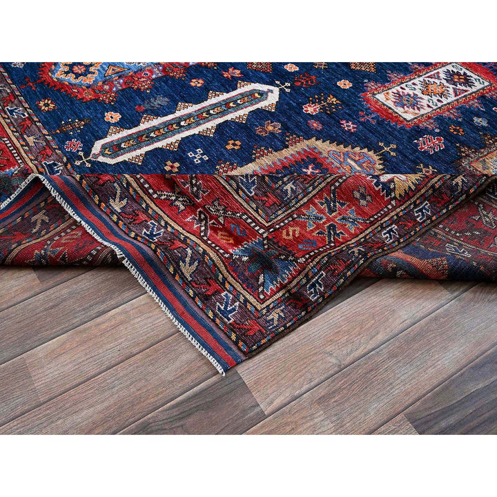 6'4" x 8'9" New Hand Knotted Blue Wool Rectangle Oriental Rug - MOA102572