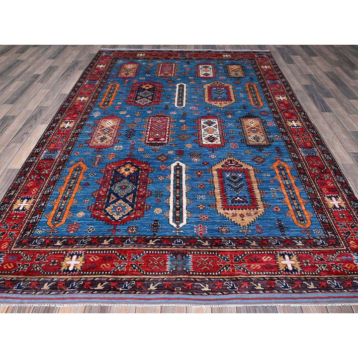 6'3" x 9'1" New Hand Knotted Blue Wool Rectangle Oriental Rug - MOA102573