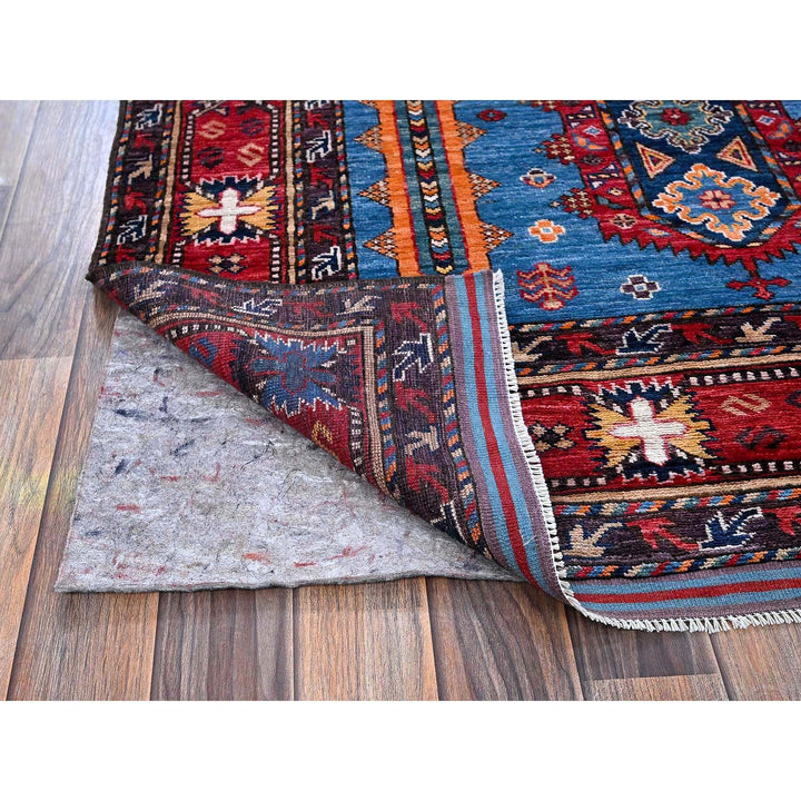 6'3" x 9'1" New Hand Knotted Blue Wool Rectangle Oriental Rug - MOA102573