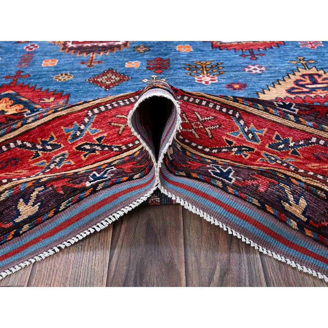 6'3" x 9'1" New Hand Knotted Blue Wool Rectangle Oriental Rug - MOA102573
