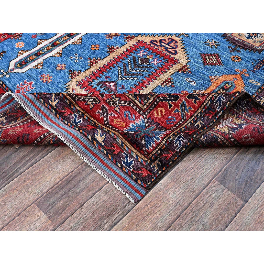 6'3" x 9'1" New Hand Knotted Blue Wool Rectangle Oriental Rug - MOA102573