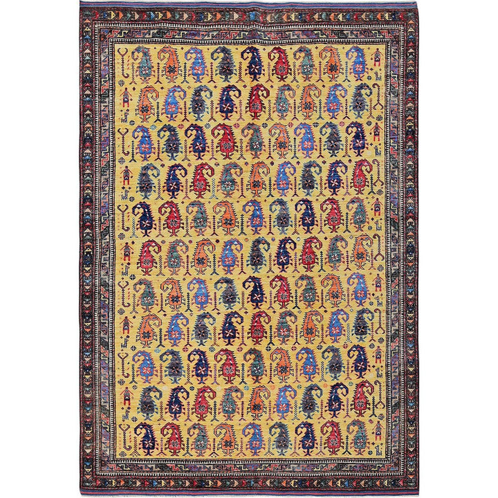 6'1" x 8'10" New Hand Knotted Yellow Wool Rectangle Oriental Rug - MOA102574