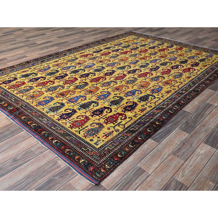 6'1" x 8'10" New Hand Knotted Yellow Wool Rectangle Oriental Rug - MOA102574