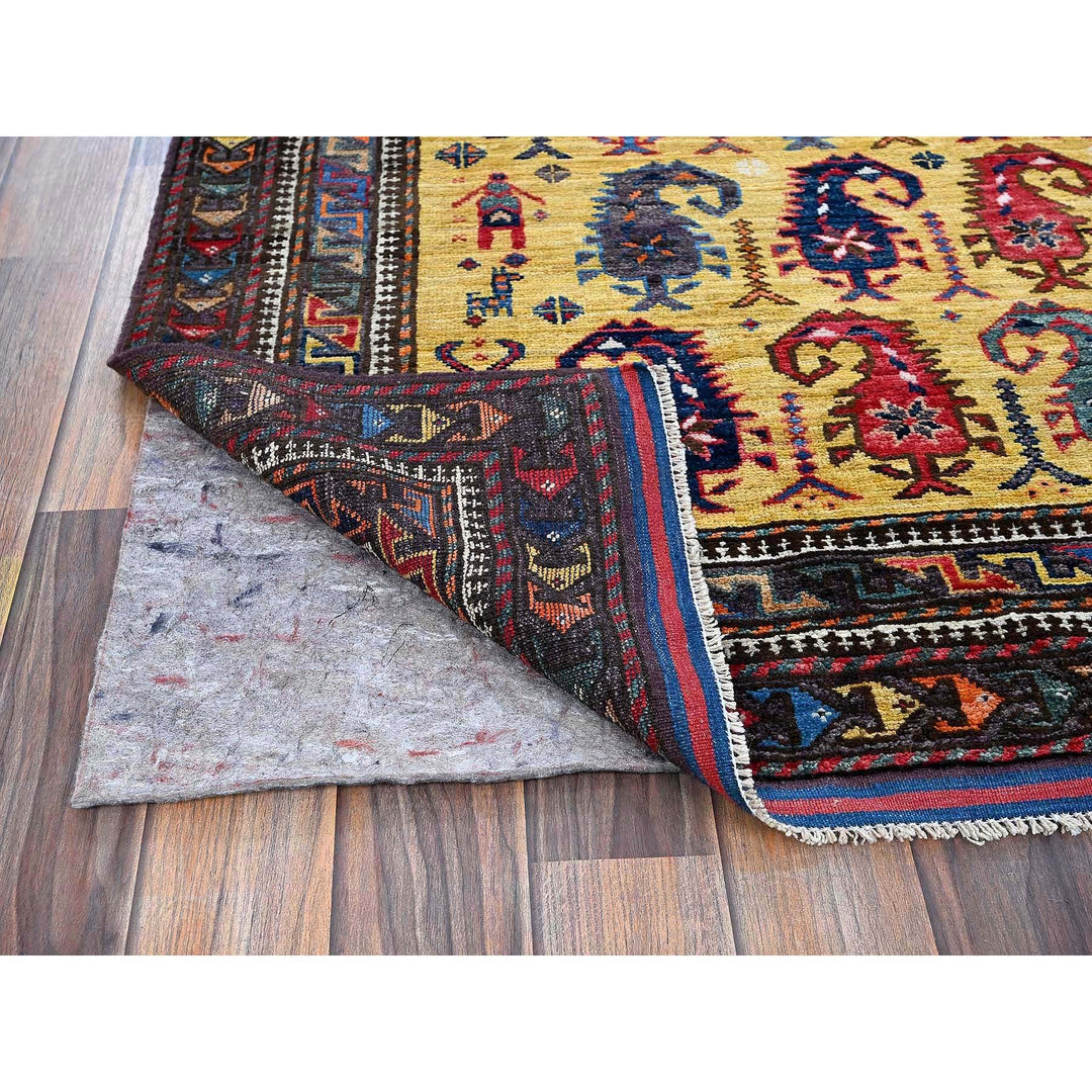 6'1" x 8'10" New Hand Knotted Yellow Wool Rectangle Oriental Rug - MOA102574