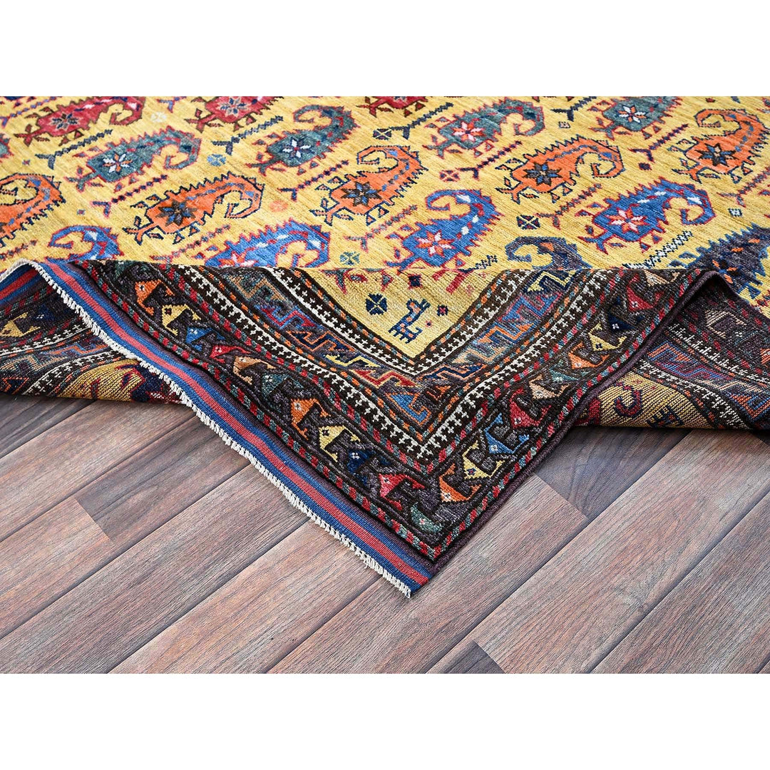6'1" x 8'10" New Hand Knotted Yellow Wool Rectangle Oriental Rug - MOA102574