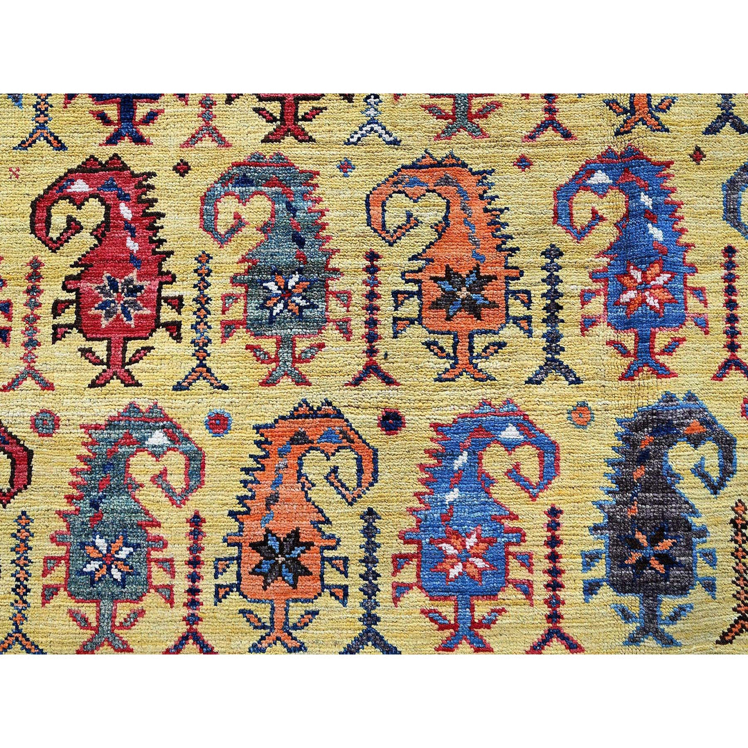 6'1" x 8'10" New Hand Knotted Yellow Wool Rectangle Oriental Rug - MOA102574
