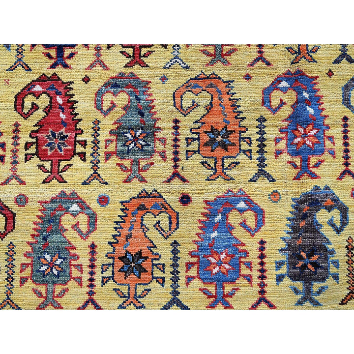 6'1" x 8'10" New Hand Knotted Yellow Wool Rectangle Oriental Rug - MOA102574