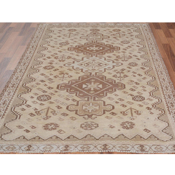 5'0" x 7'5" Vintage Hand Knotted Beige Wool Rectangle Oriental Rug - MOA10257616