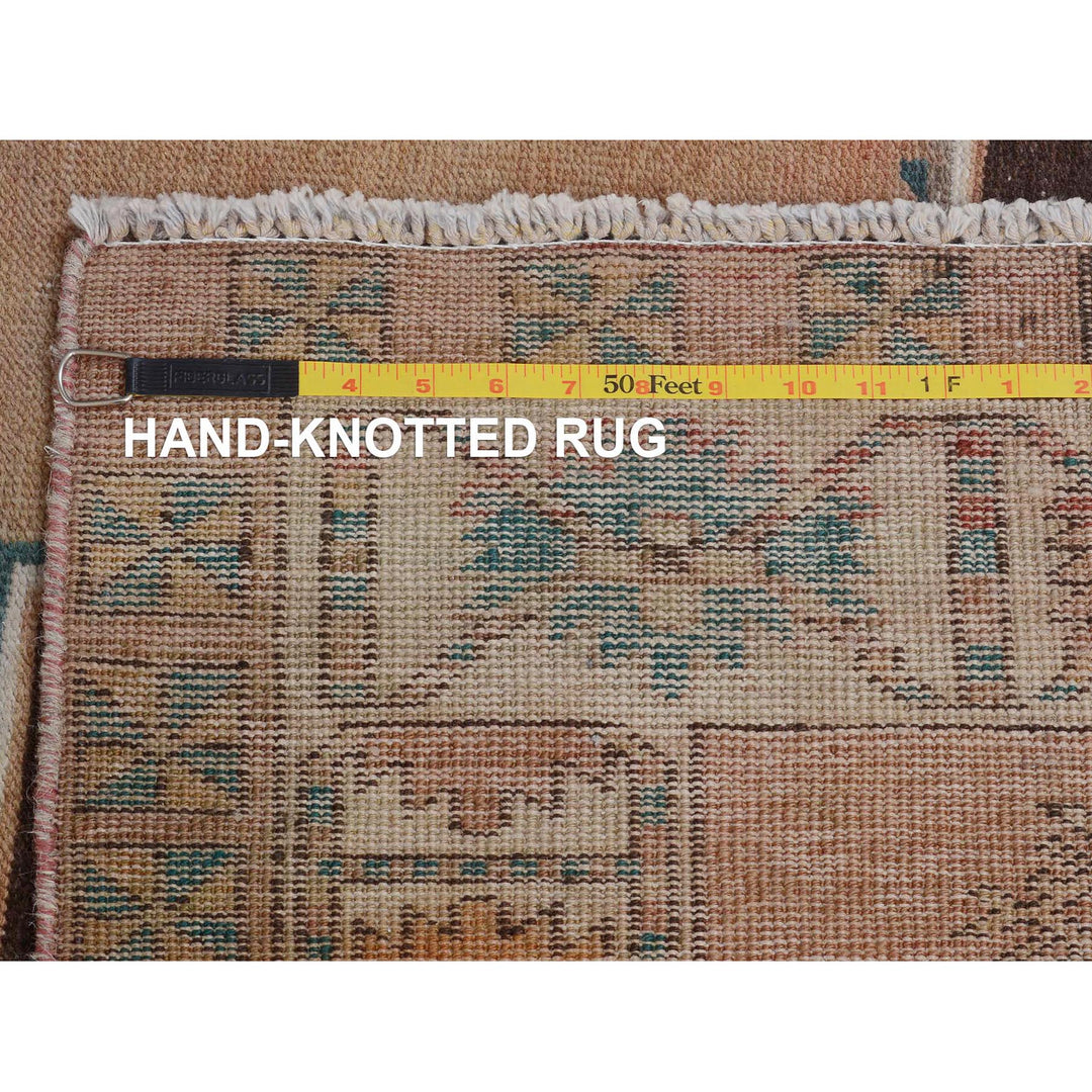 4'1" x 10'7" Vintage Hand Knotted Brown Wool Rectangle Oriental Rug - MOA10257631