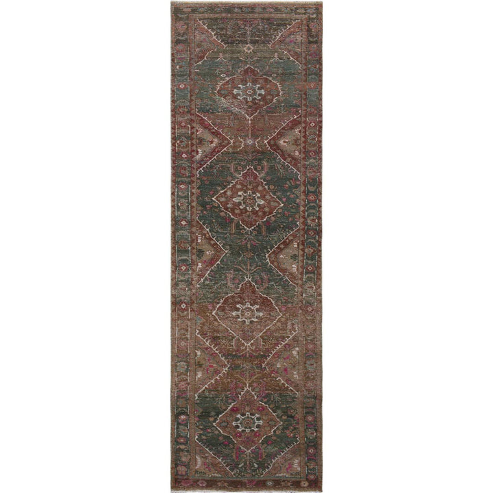 3'7" x 12'3" Vintage Hand Knotted Green Cotton Runner Oriental Rug - MOA10257646