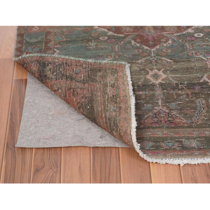 3'7" x 12'3" Vintage Hand Knotted Green Cotton Runner Oriental Rug - MOA10257646