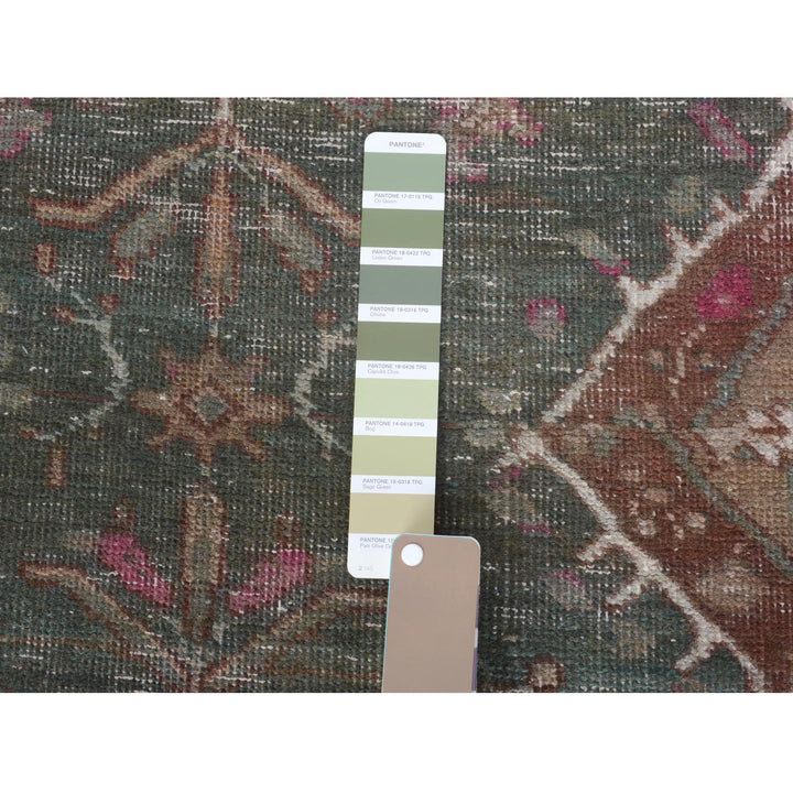 3'7" x 12'3" Vintage Hand Knotted Green Cotton Runner Oriental Rug - MOA10257646