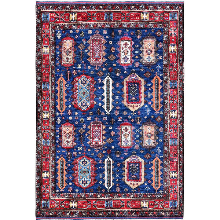 6'1" x 8'5" New Hand Knotted Blue Wool Rectangle Oriental Rug - MOA102576