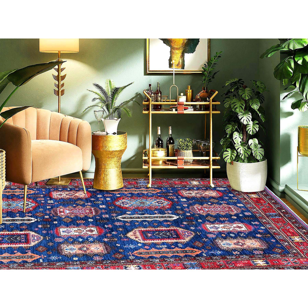 6'1" x 8'5" New Hand Knotted Blue Wool Rectangle Oriental Rug - MOA102576