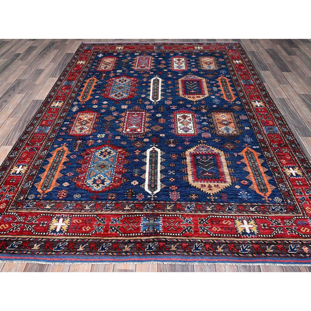 6'1" x 8'5" New Hand Knotted Blue Wool Rectangle Oriental Rug - MOA102576