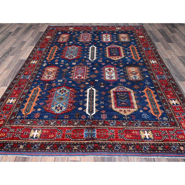 6'1" x 8'5" New Hand Knotted Blue Wool Rectangle Oriental Rug - MOA102576