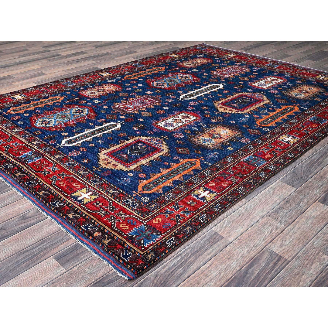 6'1" x 8'5" New Hand Knotted Blue Wool Rectangle Oriental Rug - MOA102576
