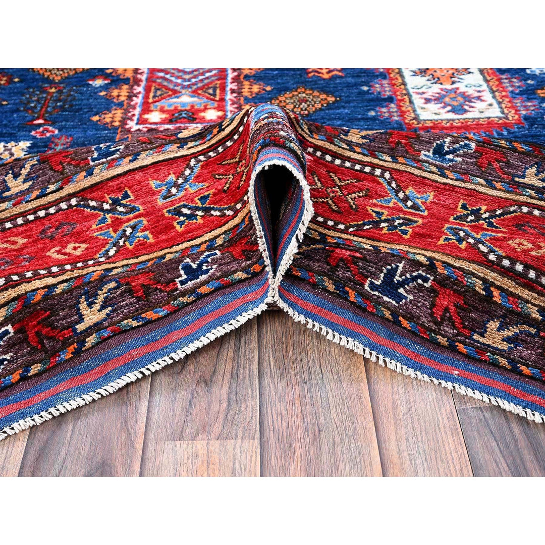 6'1" x 8'5" New Hand Knotted Blue Wool Rectangle Oriental Rug - MOA102576
