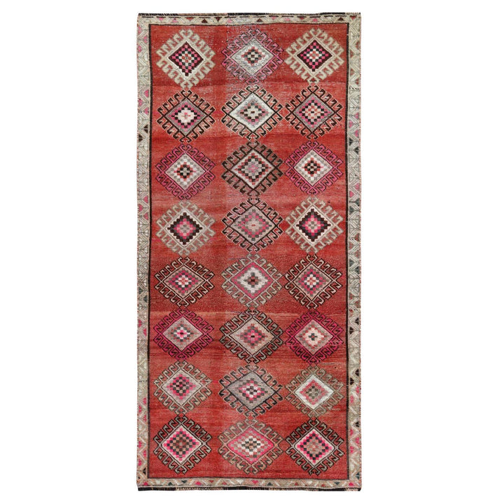 3'7" x 7'9" Vintage Hand Knotted Red Cotton Runner Oriental Rug - MOA10257773