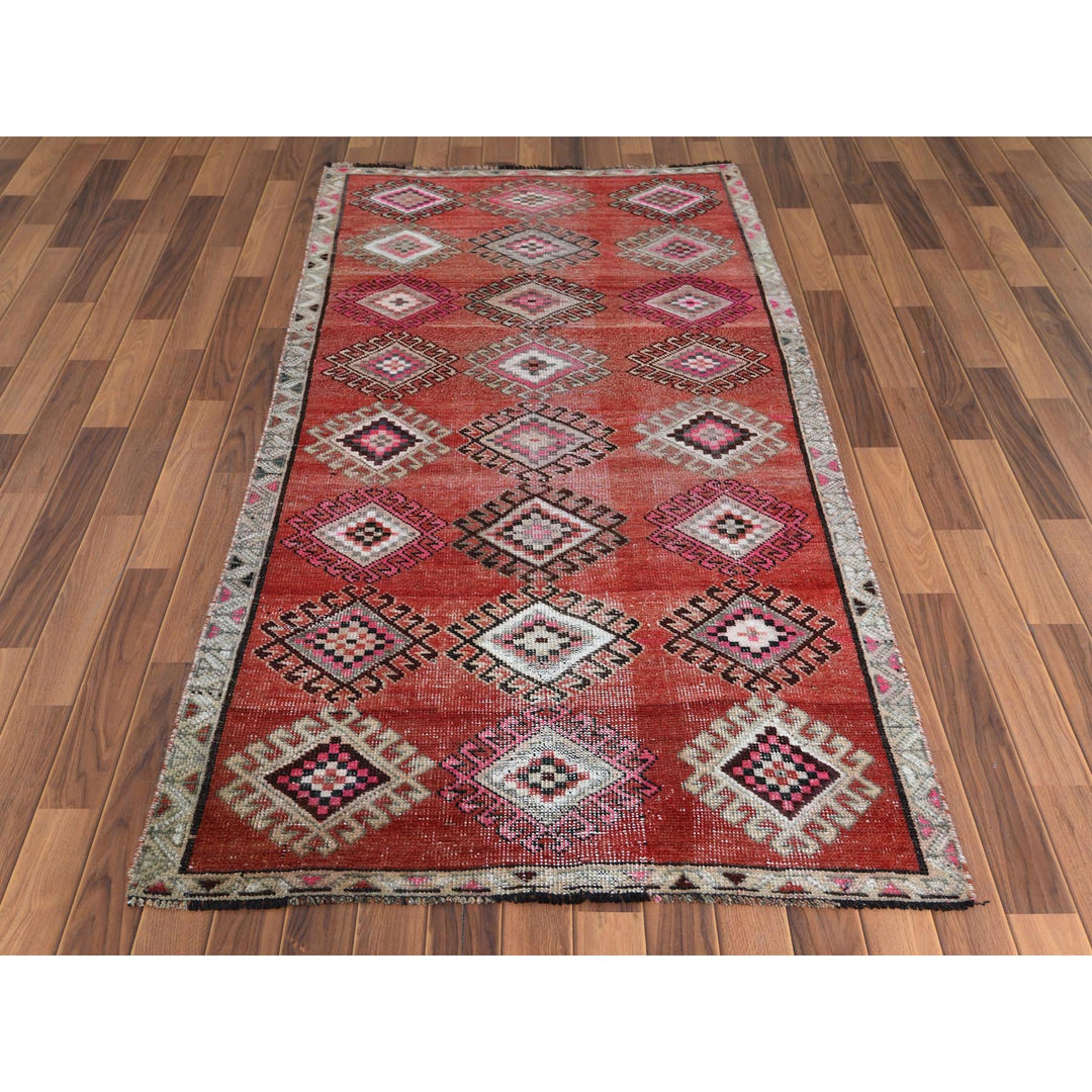 3'7" x 7'9" Vintage Hand Knotted Red Cotton Runner Oriental Rug - MOA10257773