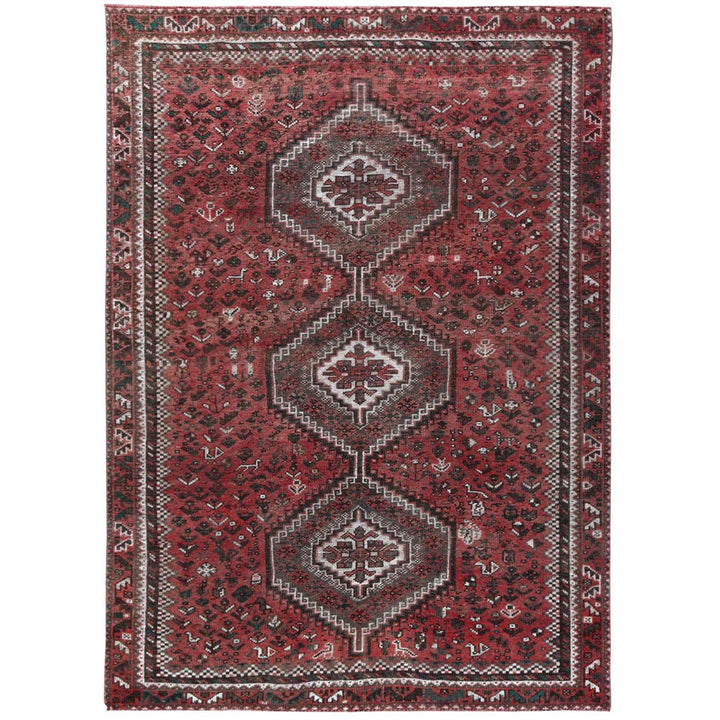 6'9" x 9'6" Vintage Hand Knotted Red Wool Rectangle Oriental Rug - MOA10257783