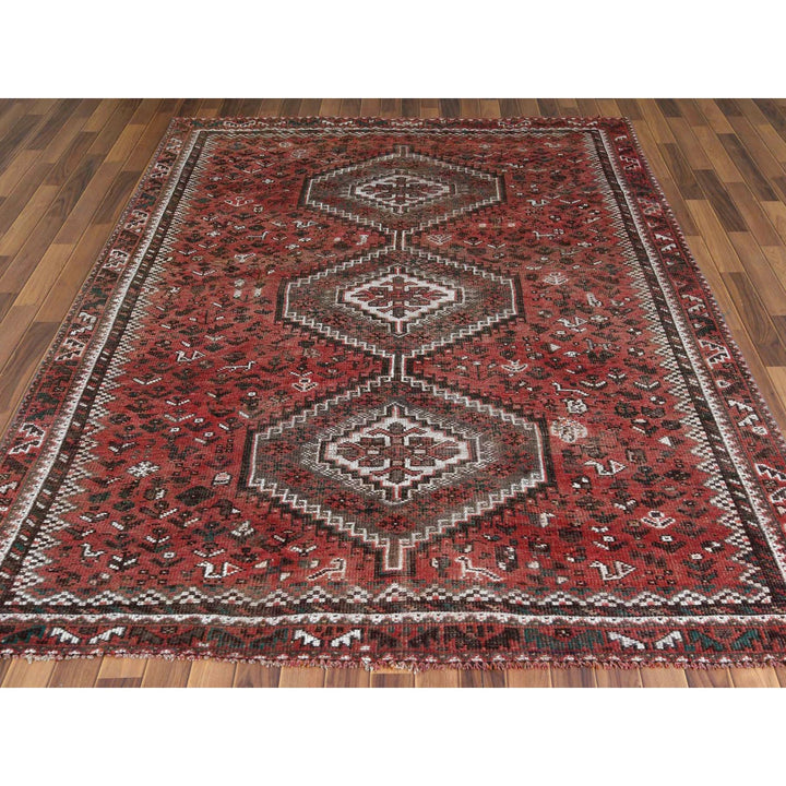 6'9" x 9'6" Vintage Hand Knotted Red Wool Rectangle Oriental Rug - MOA10257783