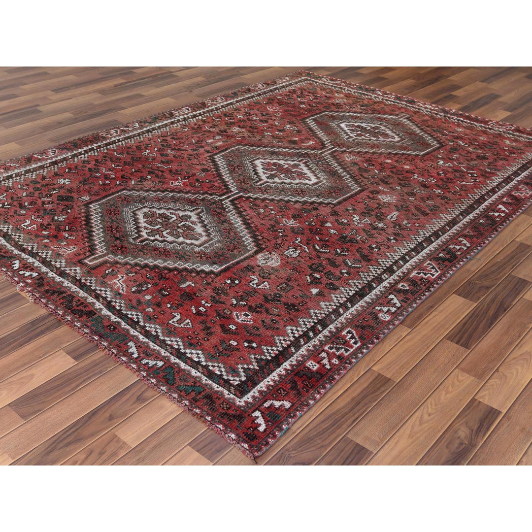 6'9" x 9'6" Vintage Hand Knotted Red Wool Rectangle Oriental Rug - MOA10257783