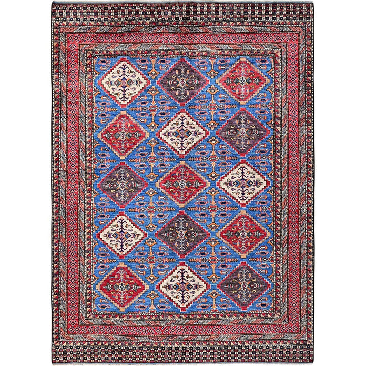 6'1" x 8'6" New Hand Knotted Blue Wool Rectangle Oriental Rug - MOA102577