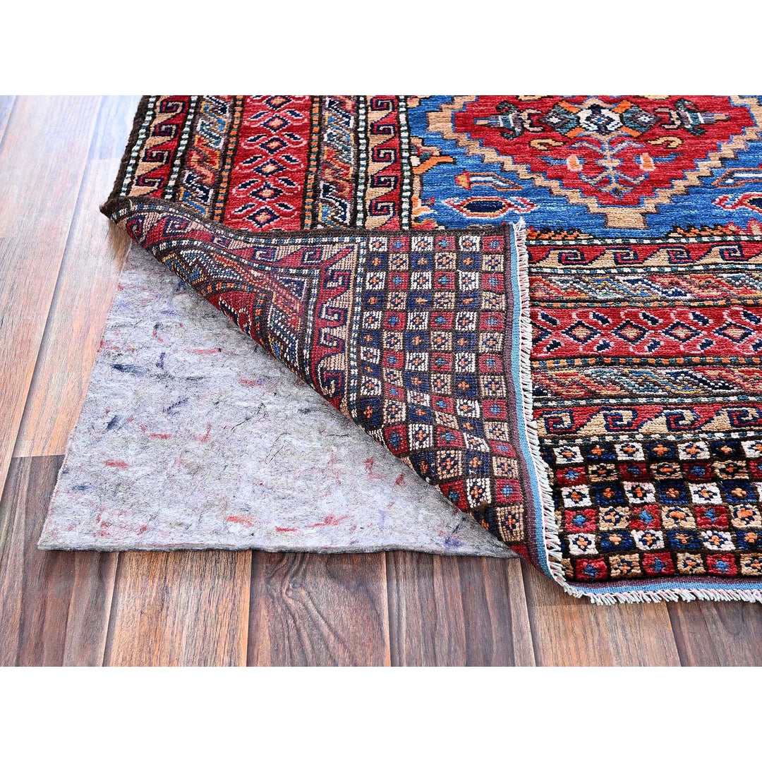 6'1" x 8'6" New Hand Knotted Blue Wool Rectangle Oriental Rug - MOA102577