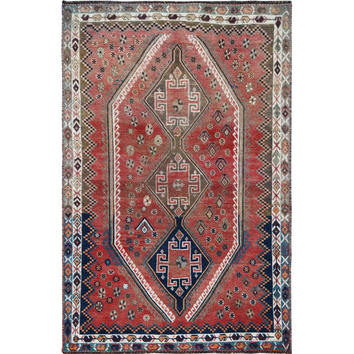 4'5" x 6'9" Vintage Hand Knotted Red Wool Rectangle Oriental Rug - MOA10257829