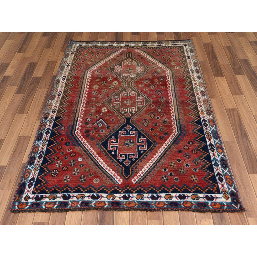 4'5" x 6'9" Vintage Hand Knotted Red Wool Rectangle Oriental Rug - MOA10257829