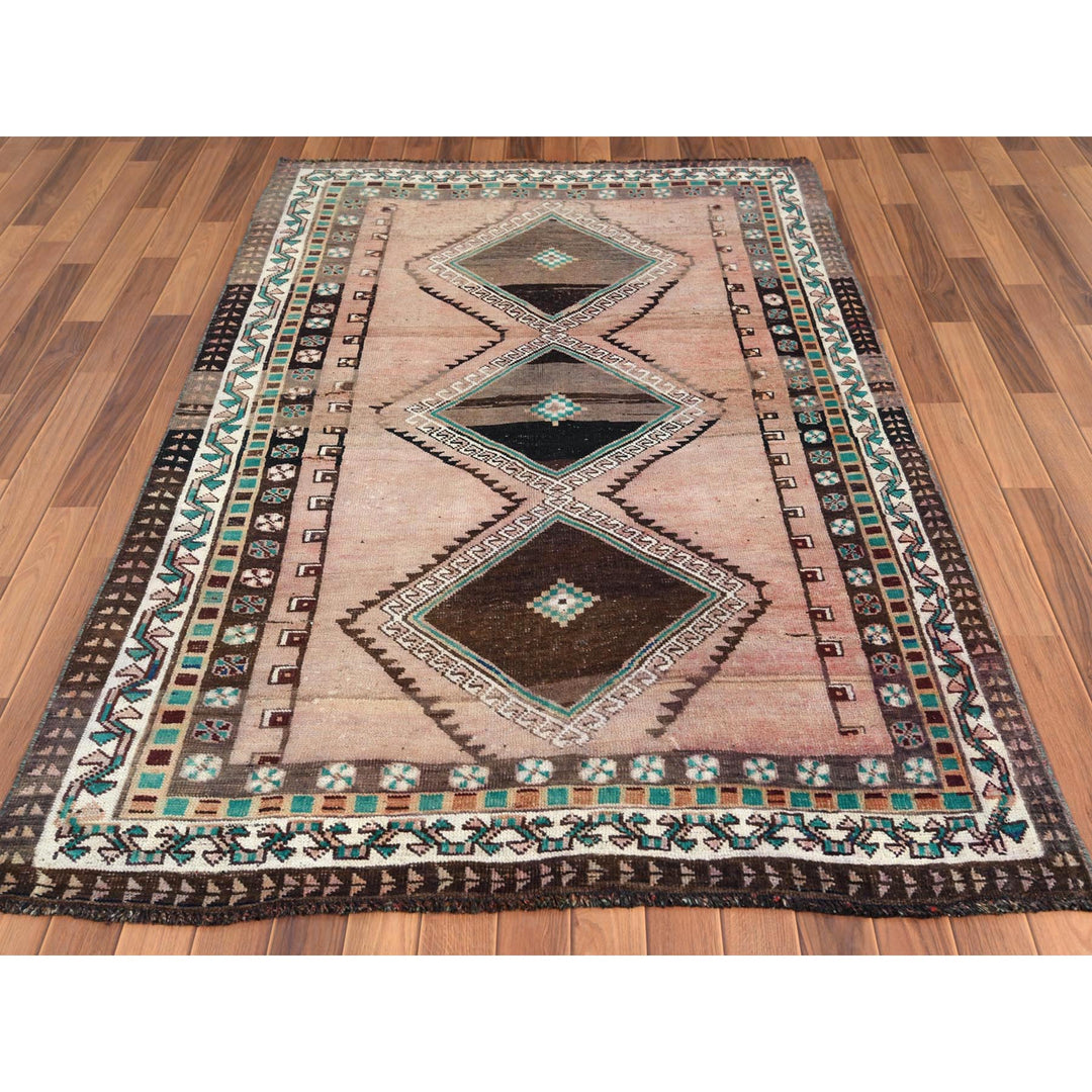 4'7" x 7'0" Vintage Hand Knotted Brown Wool Rectangle Oriental Rug - MOA10257830