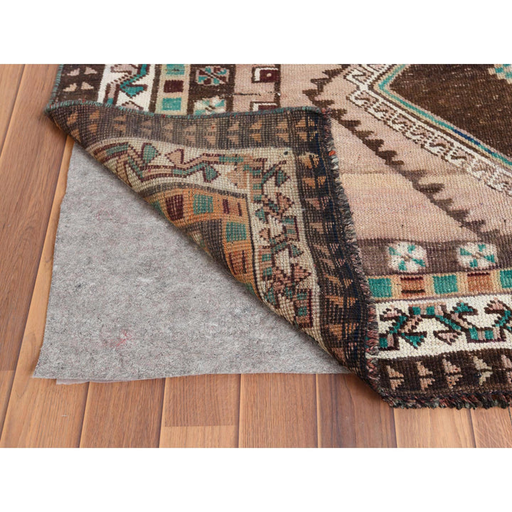 4'7" x 7'0" Vintage Hand Knotted Brown Wool Rectangle Oriental Rug - MOA10257830