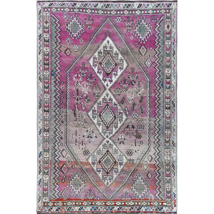 4'9" x 7'2" Vintage Hand Knotted Pink Wool Rectangle Oriental Rug - MOA10257837