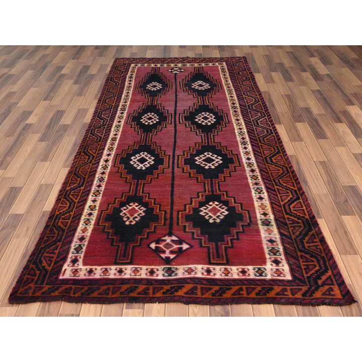 4'9" x 10'5" Vintage Hand Knotted Red Wool Runner Oriental Rug - MOA10257864