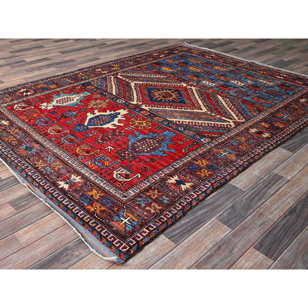 6'2" x 8'3" New Hand Knotted Multicolored Wool Rectangle Oriental Rug - MOA102578