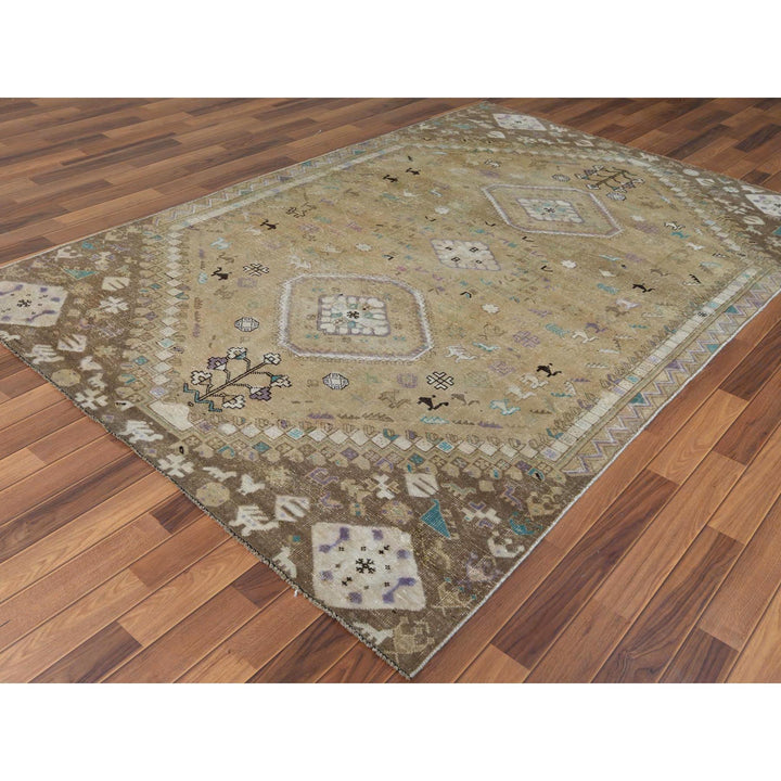 6'1" x 9'0" Vintage Hand Knotted Beige Wool Rectangle Oriental Rug - MOA10257923