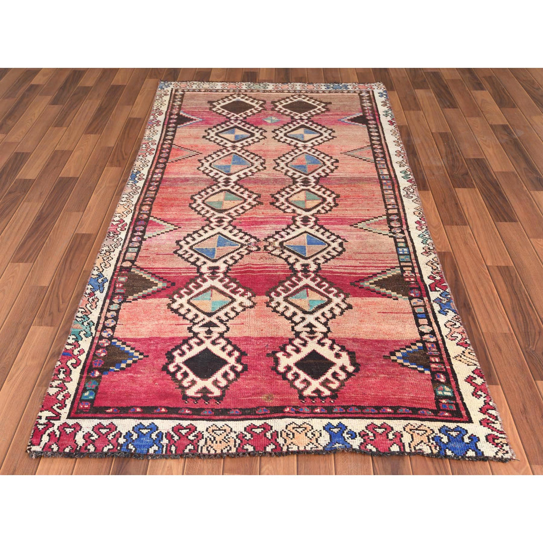 4'0" x 8'3" Vintage Hand Knotted Red Wool Runner Oriental Rug - MOA10257963