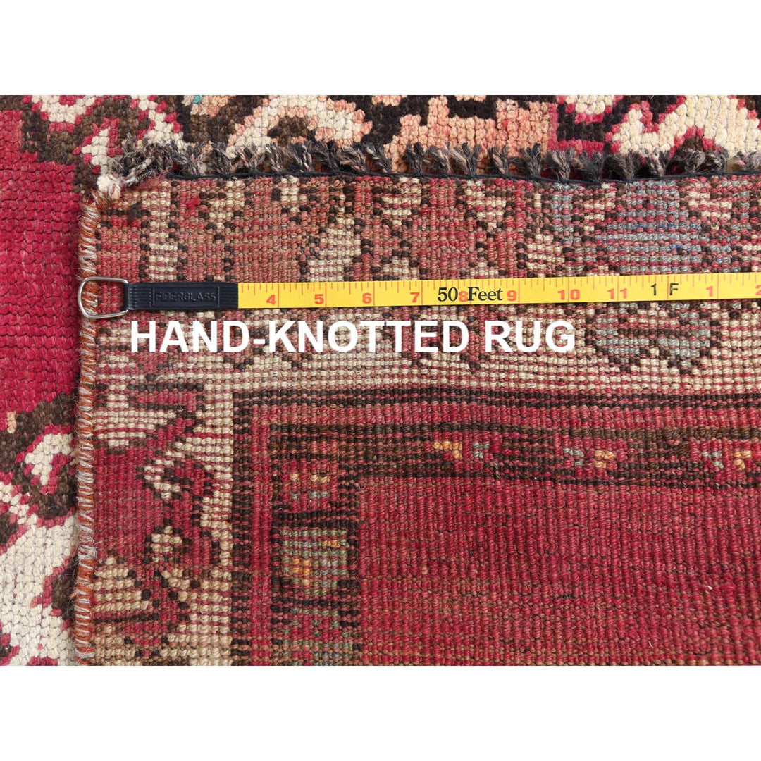 4'0" x 8'3" Vintage Hand Knotted Red Wool Runner Oriental Rug - MOA10257963