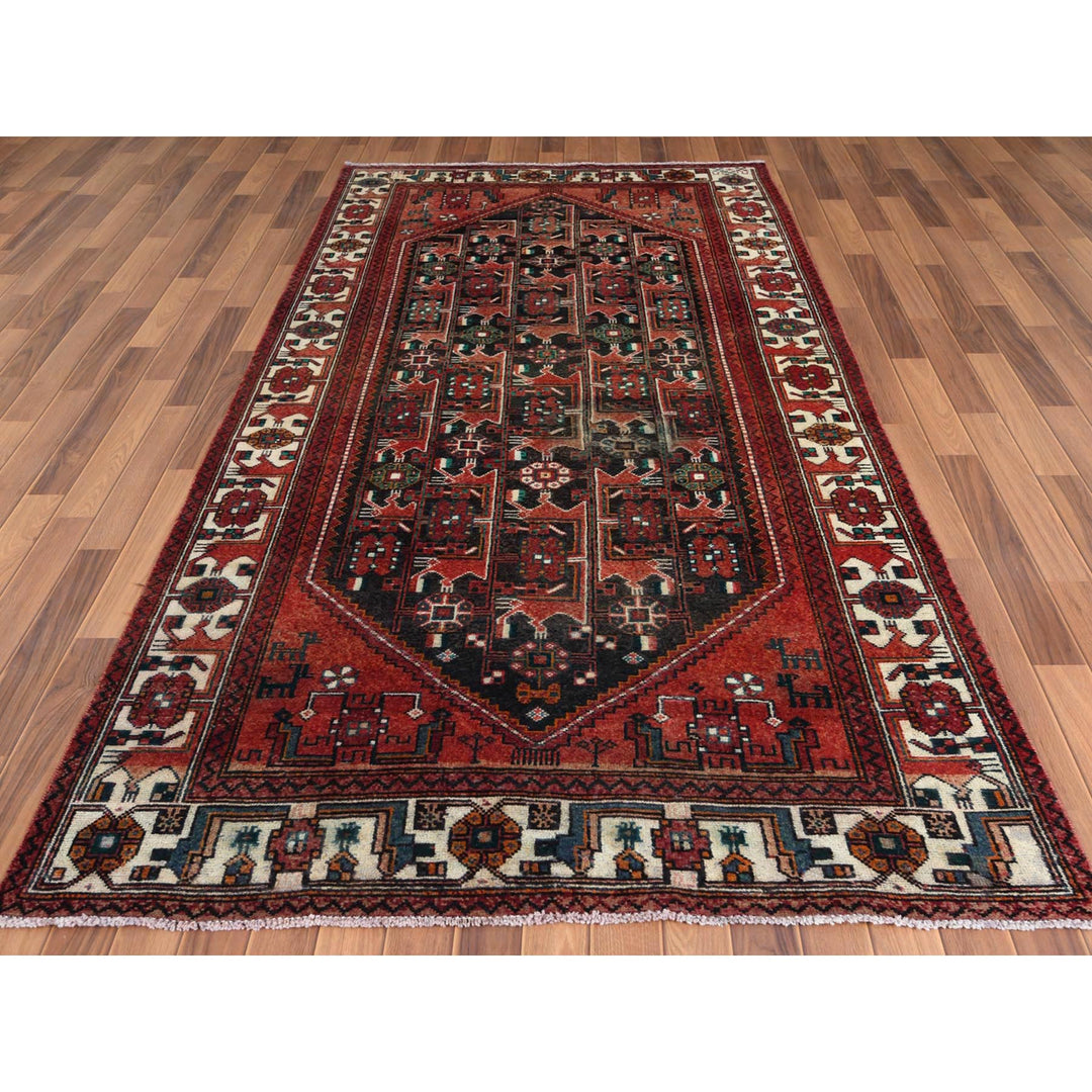 5'0" x 9'10" Vintage Hand Knotted Red Wool Runner Oriental Rug - MOA10257980