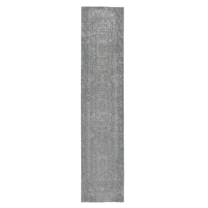 2'5" x 12'1" New Hand Loomed Grey Wool & Silk Runner Oriental Rug - MOA10258003