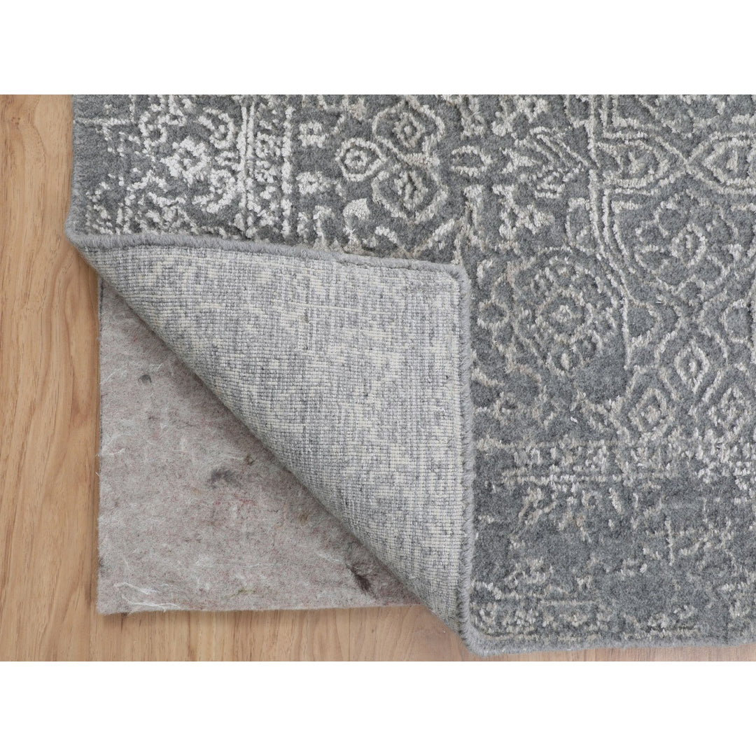 2'5" x 12'1" New Hand Loomed Grey Wool & Silk Runner Oriental Rug - MOA10258003