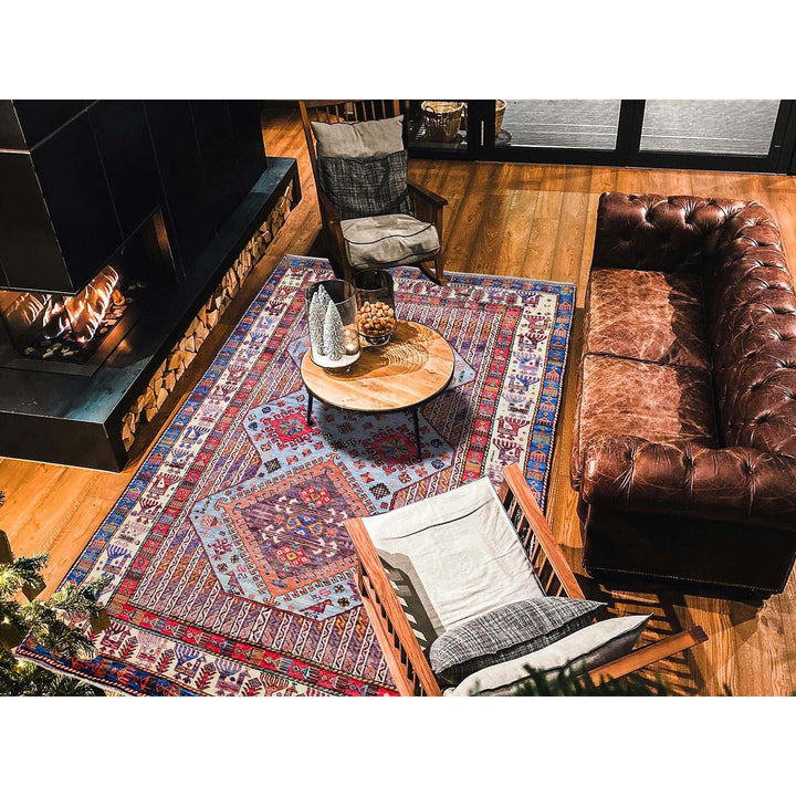 6'1" x 8'4" New Hand Knotted Purple Wool Rectangle Oriental Rug - MOA102580