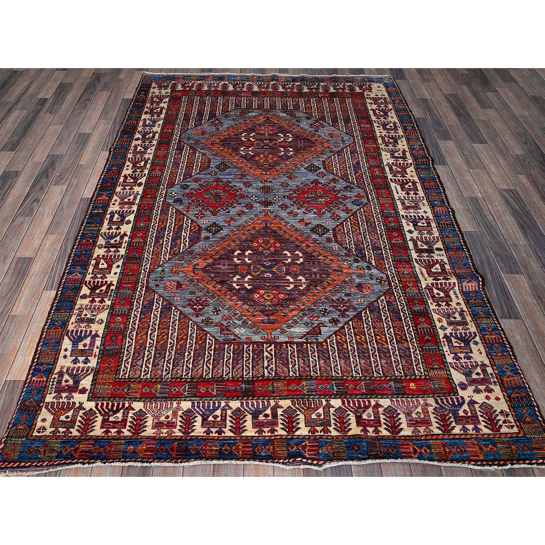 6'1" x 8'4" New Hand Knotted Purple Wool Rectangle Oriental Rug - MOA102580