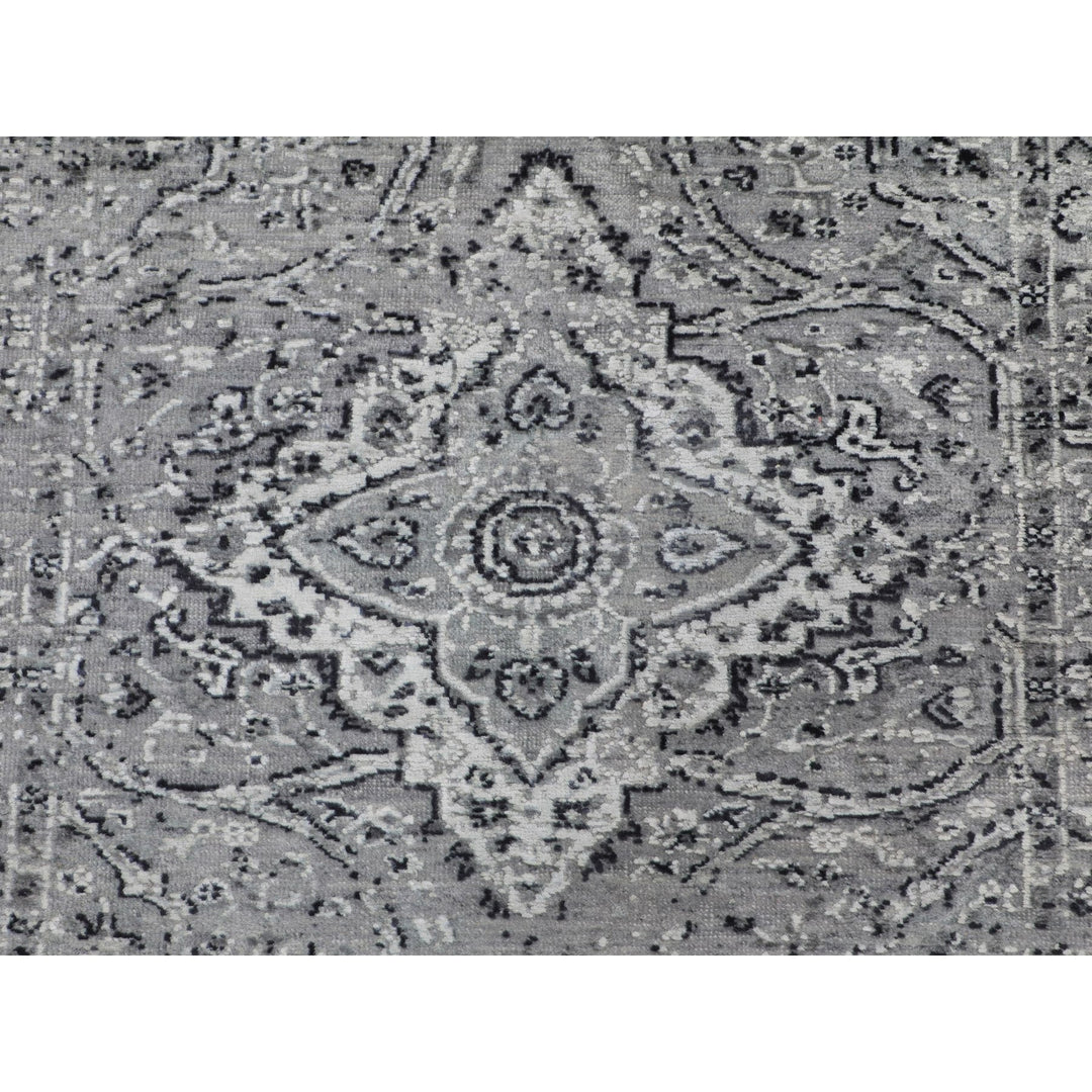 3'1" x 5'1" New Hand Knotted Grey Wool & Silk Rectangle Oriental Rug - MOA10258104