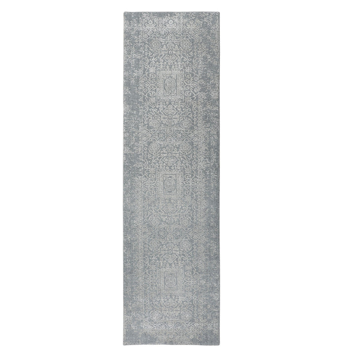 2'5" x 10'2" New Hand Loomed Grey Wool & Silk Runner Oriental Rug - MOA10258105